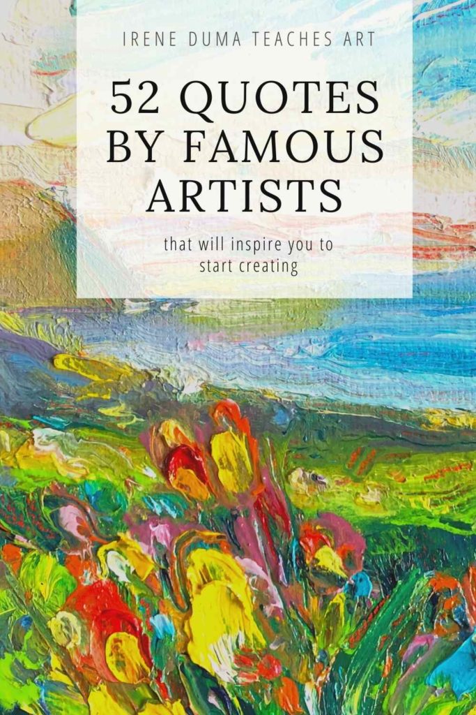 A cover image that has an original oil painting by Irene Duma and says 52 quotes by famous artists on it