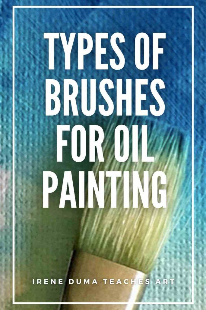 a bristle brush with blue paint, with text over it that says brushes for oil paint