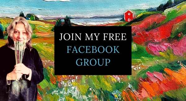 a photo of a landscape painting with the text: Join my Free Facebook Group