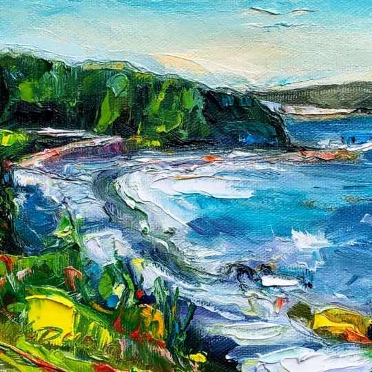 Landscape painting of Gallows Beach, by Irene Duma