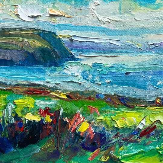 Landscape painting of the view from Blackhead, by Irene Duma