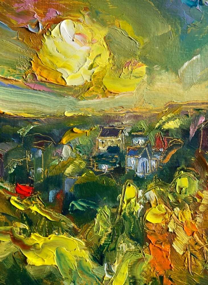 landscape painting of Quidi Vidi Newfoundland sunset by Irene Duma
