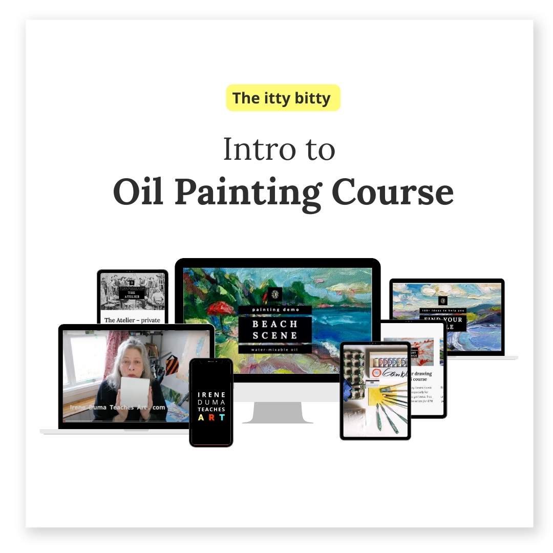 Everything you get in the Intro to Oil Painting course