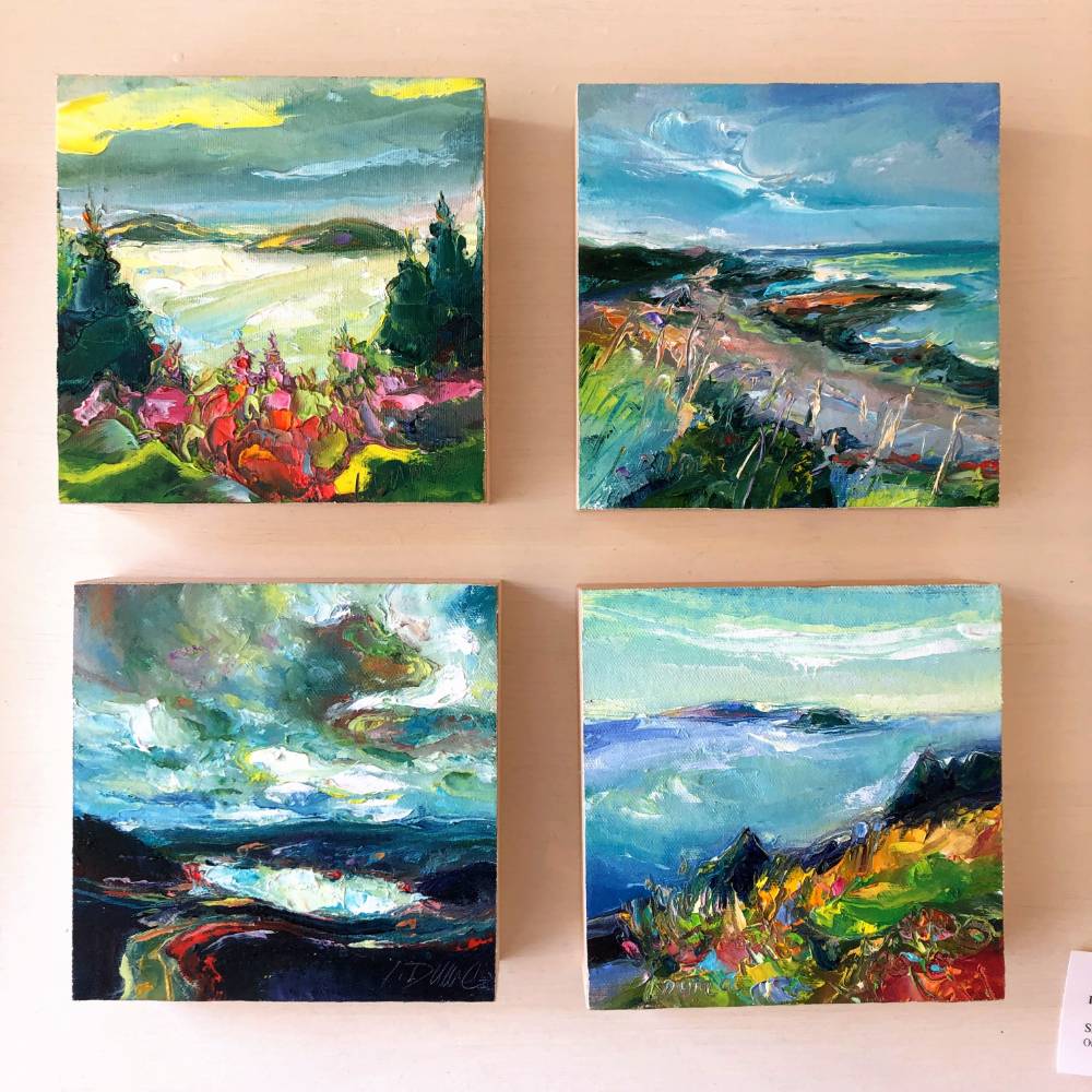 4 mini oil paintings by Irene Duma. Each is a different view from beautiful Newfoundland Canada